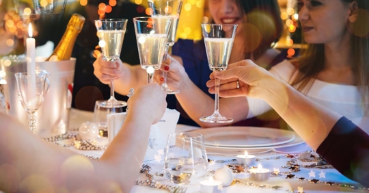 festive diners celebrating at a restaurant