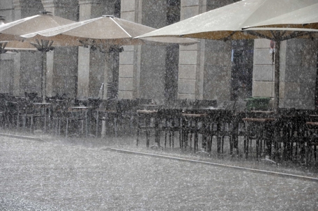 rainy day outside a restaurant